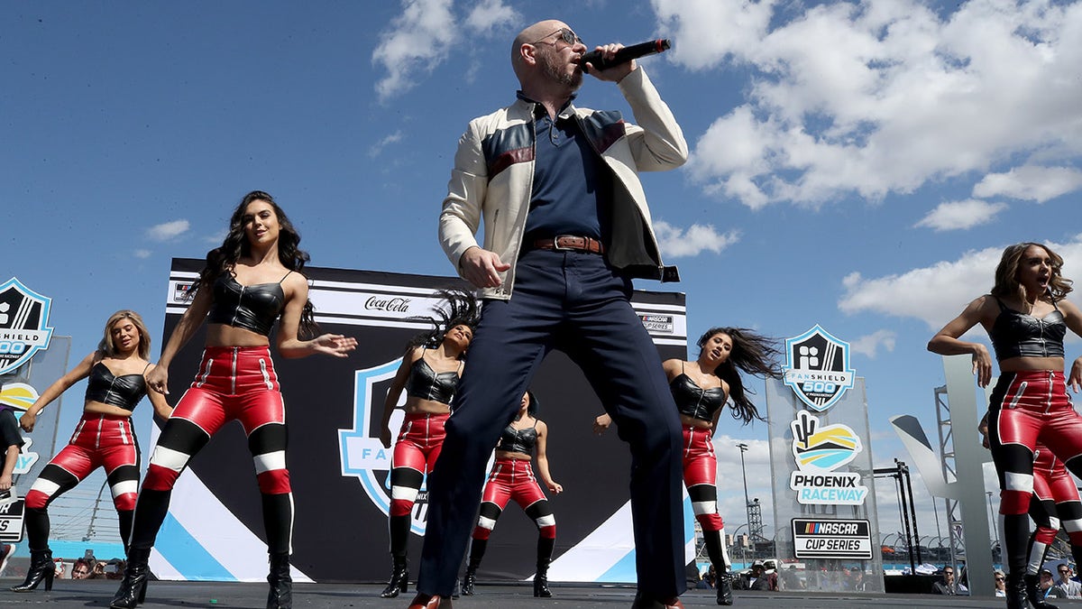 Pitbull performed before the NASCAR Cup Series FanShield 500 at Phoenix Raceway last March.