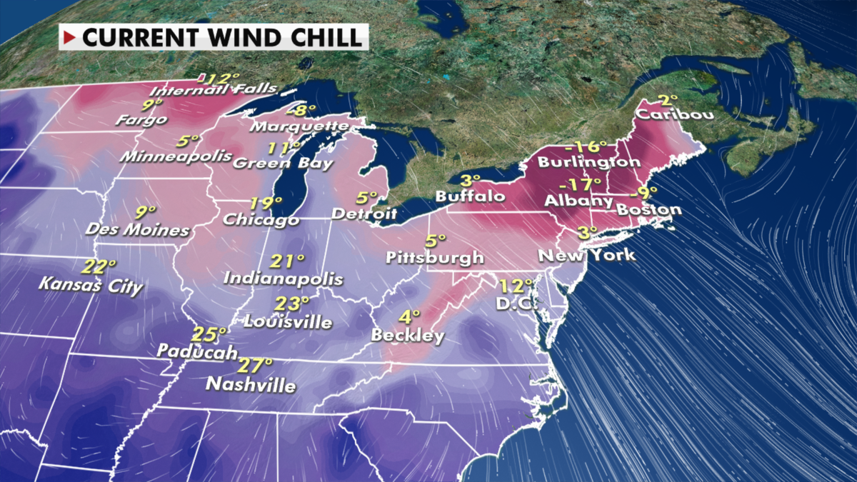 Current wind chill conditions across the Midwest and Northeast. (Fox News)