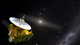 This artist’s illustration shows NASA’s New Horizons spacecraft in the outer solar system. In the background lies the Sun and a glowing band representing zodiacal light, caused by sunlight reflecting off of dust. By traveling beyond the inner solar system and its accompanying light pollution, New Horizons was able to answer the question: How dark is space? At lower right are background stars of the Milky Way. (Credit: Joe Olmsted)