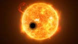 Artistic rendition of the exoplanet WASP-107b and its star, WASP-107. Some of the star's light streams through the exoplanet's extended gas layer. (Credit: ESA/HUBBLE, NASA, M. KORNMESSER)