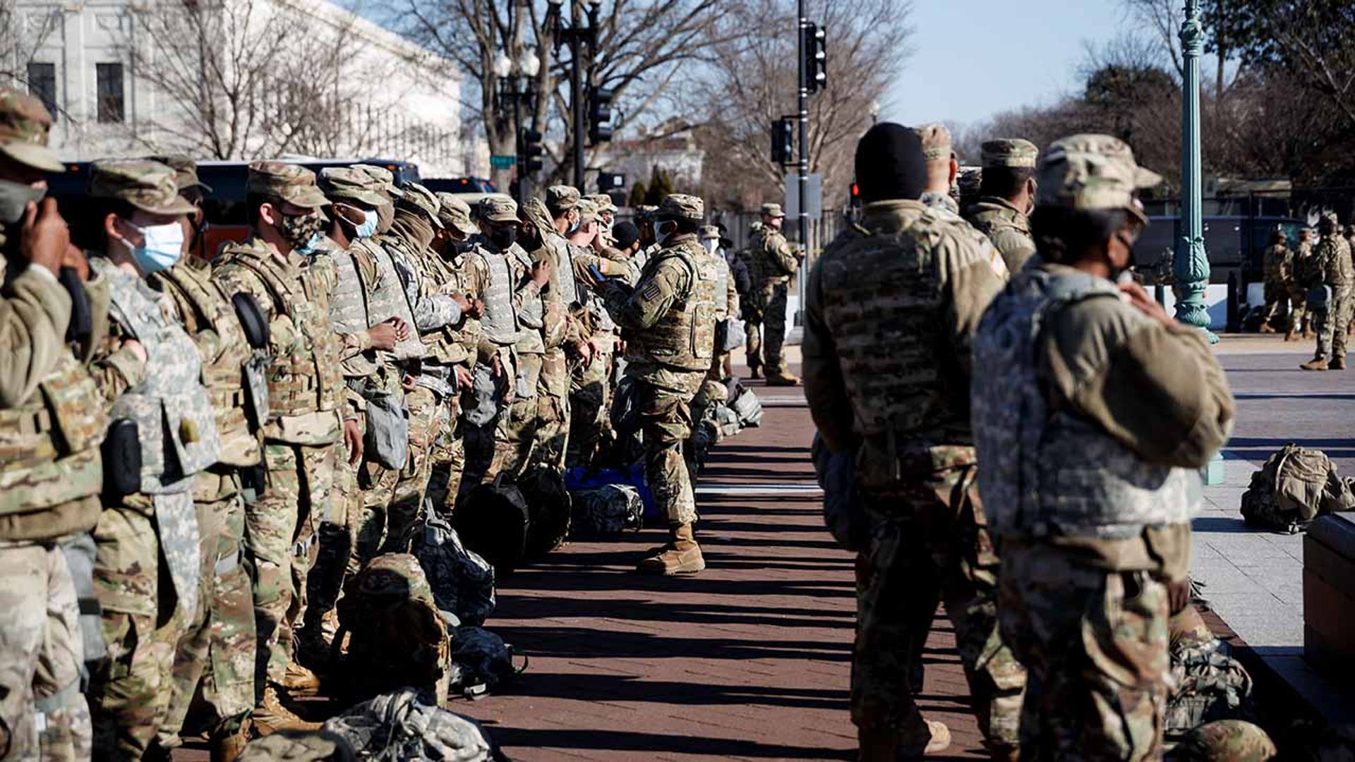 National Guardsmen are seen on Capitol Hill in Washington, D.C., on Jan. 14, 2021. U.S. President Donald Trump on Jan. 11 approved an emergency declaration for Washington, D.C., effective through Jan. 24, covering the date of President-elect Joe Biden's inauguration on Jan. 20. (Xinhua/Ting Shen via Getty Images)