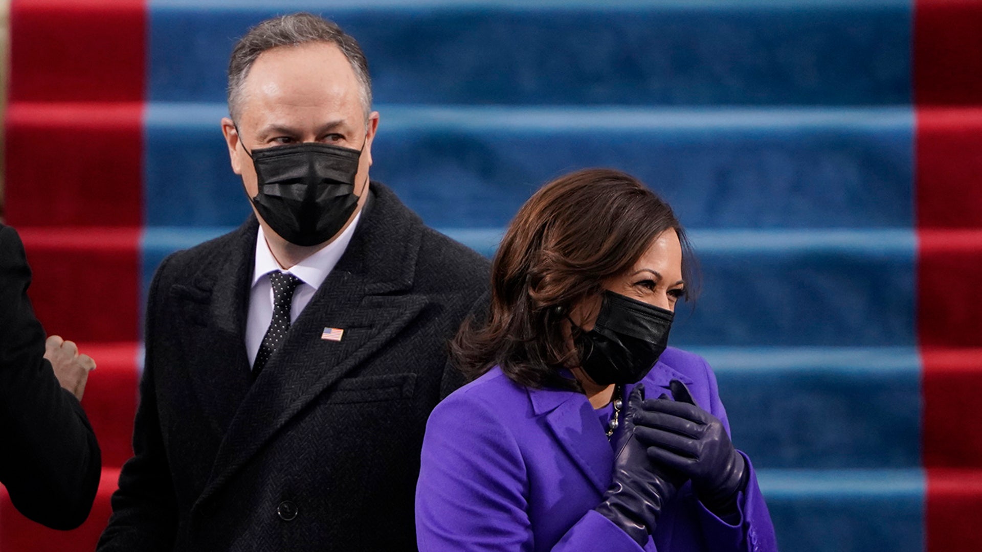 President-elect Kamala Harris and her husband Doug Emhoff, arrive for the 59th Presidential Inauguration at the U.S. Capitol in Washington, Wednesday, Jan. 20, 2021.