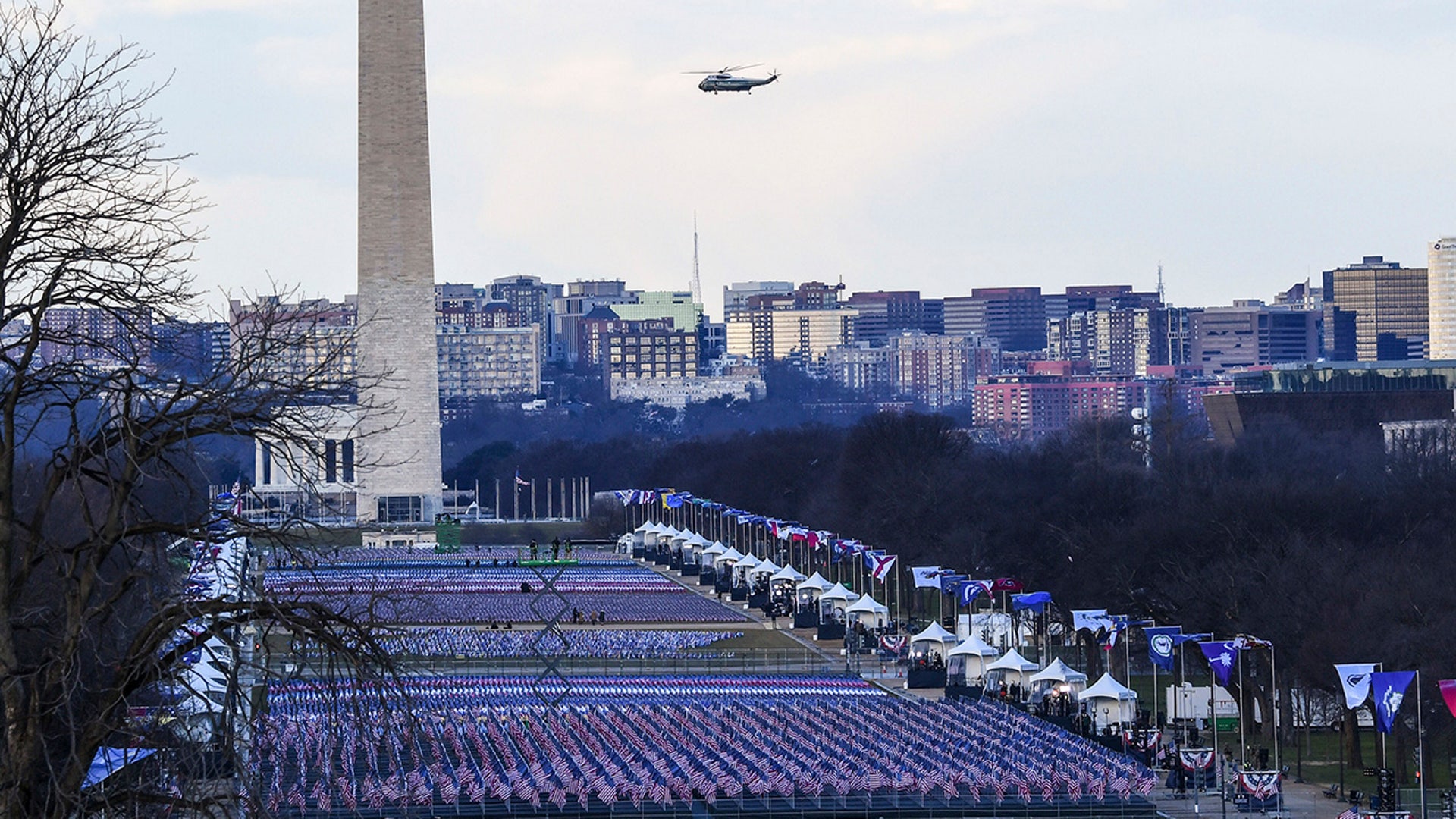 Marine One with President Donald Trump onboard leaves the White House ahead of President-elect Joe Biden's inauguration ceremony, Wednesday, Jan. 20, 2021, in Washington.