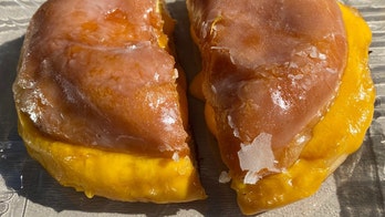 Doughnut shop at Disney World selling grilled cheese made with doughnut bun