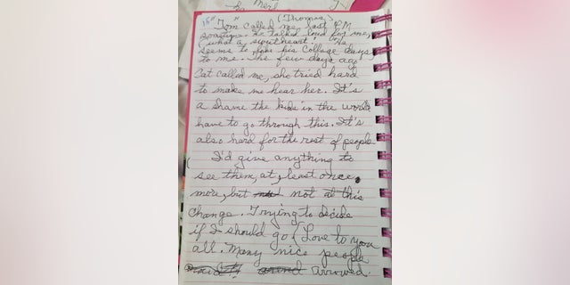 The letter Rita Thomas wrote to her grandson, which reads in part: "I’d give anything to see [my family], at least once more, but not at this change. Trying to decide if I should go."