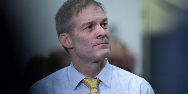 Representative Jim Jordan, a Republican from Ohio, pauses while speaking to members of the media in the Senate Subway at the U.S. Capitol in Washington, D.C., Thursday, Jan. 30, 2020. (Photographer: Stefani Reynolds/Bloomberg via Getty Images)