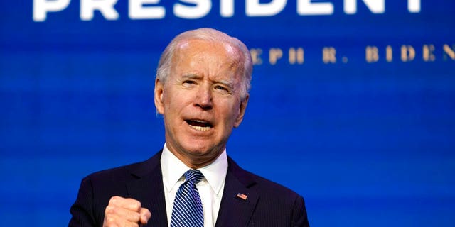 President-elect Joe Biden speaks during an event at The Queen Theater in Wilmington, Del., Thursday, Jan. 7, 2021, to announce key nominees for the Justice Department. (AP Photo/Susan Walsh)