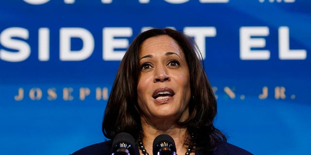 Vice President-elect Kamala Harris speaks during an event at The Queen theater in Wilmington, Del., Friday, Jan. 8, 2021, to announce key administration posts. (AP Photo/Susan Walsh)