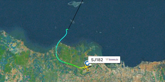 This radar image shows the flight path of Indonesian Sriwijaya Air Flight 182 before it dropped off radar on Saturday, Jan. 9, 2021. (Flightradar24.com via AP)