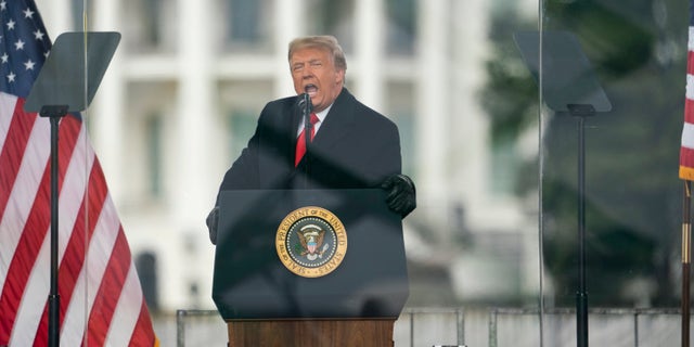 President Donald Trump speaks during a rally protesting the electoral college certification of Joe Biden as President, Wednesday, Jan. 6, 2021, in Washington. (AP Photo/Evan Vucci)