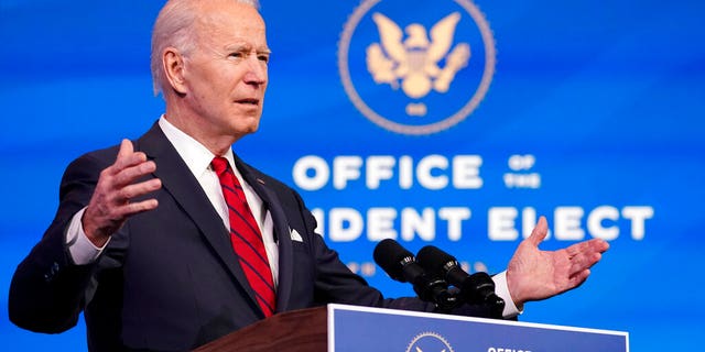 President-elect Joe Biden speaks at an event at the Queen Theater, Friday, Jan.15, 2021, in Wilmington, Del.  (AP Photo / Matt Slocum)