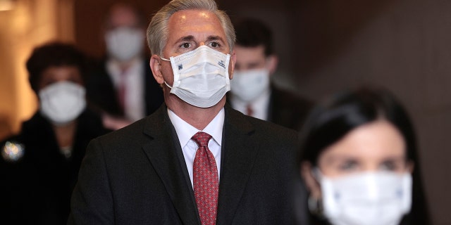 Minority Parliamentary Leader Kevin McCarthy (R-Calif.) Arrives for the 59th Presidential Inauguration at the United States Capitol for President-elect Joe Biden in Washington on Wednesday, January 20, 2021 (Win McNamee / Pool Photo via AP )