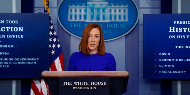 White House press secretary Jen Psaki speaks during her first White House press briefing on Wednesday, January 20, 2021, in Washington.  (AP Photo / Evan Vucci)
