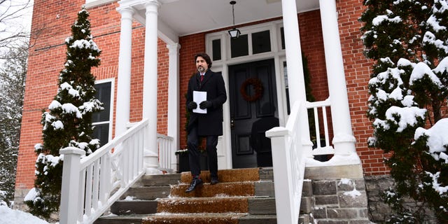 Prime Minister Justin Trudeau holds a press conference at Rideau Cottage in Ottawa on Friday, Jan. 22, 2021. During the press conference, Trudeau said his government is prepared to impose even stricter regulations on travel than the country already has in place.<br>
(Sean Kilpatrick/The Canadian Press via AP)