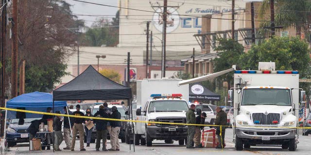 A command post is seen outside the First Works Baptist Church after an explosion in El Monte, Calif., Saturday, Jan. 23, 2021. The FBI and local police are investigating an explosion early Saturday at the Los Angeles-area church that had been the target of protests for its anti-LGTBQ message. (AP Photo/Damian Dovarganes)