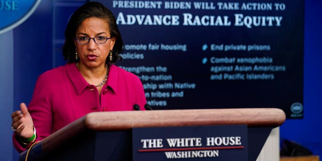 White House Domestic Policy Adviser Susan Rice speaks during a press briefing at the White House, Tuesday, Jan. 26, 2021, in Washington. (AP Photo/Evan Vucci)