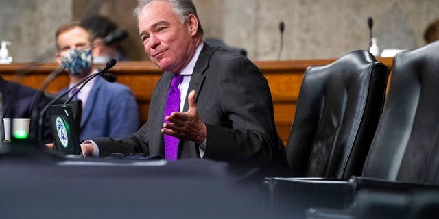 Sen. Tim Kaine, D-Va., questions United States Ambassador to the United Nations nominee Linda Thomas-Greenfield during for her confirmation hearing before the Senate Foreign Relations Committee on Capitol Hill, Wednesday, Jan. 27, 2021, in Washington.