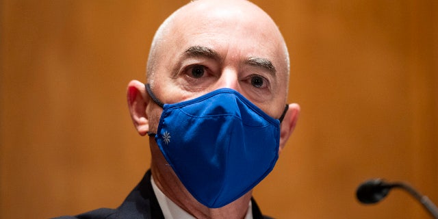 Homeland Security Secretary nominee Alejandro Mayorkas testifies during his confirmation hearing in the Senate Homeland Security and Governmental Affairs Committee on Tuesday, Jan. 19, 2021, on Capitol Hill in Washington. (Bill Clark/Pool via AP)