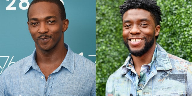 Anthony Mackie, left, revealed he hasn't yet seen "Ma Rainey's Black Bottom," starring his late Marvel co-star Chadwick Boseman.