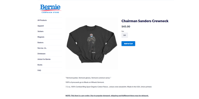 Bernie Sanders fully embraced his viral moment during Joe Biden's presidential inauguration with the "President Sanders Crewneck" sweater.  (Bernie Country Store)