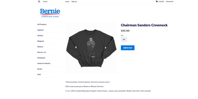 Bernie Sanders fully embraced his viral moment during Joe Biden's presidential inauguration with the "President Sanders Crewneck" sweater.  (Bernie Country Store)