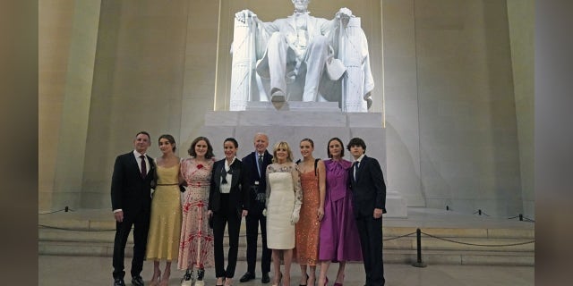 President Biden and first lady Jill Biden at the Lincoln Memorial on Wednesday.