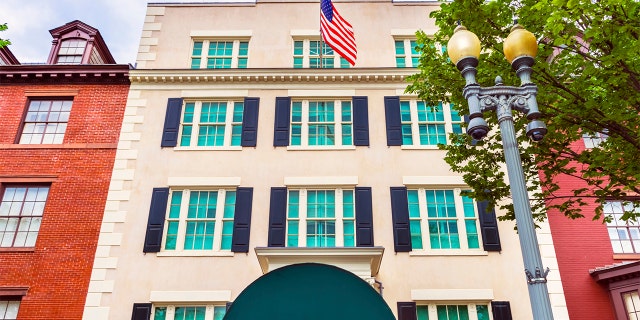 Blair House Building Second White House, Washington DC. Presidents-elect before inauguration live in the Blair House across from the White House. Site of Assassination attempt on President Truman Wreath is for Leslie Coffelt, Washington DC Officer killed in assasination attempt.