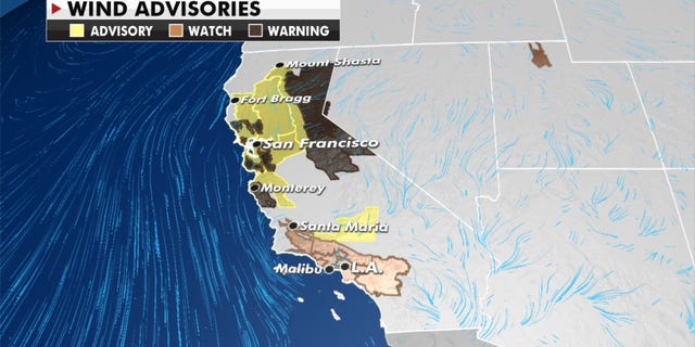 Wind advisories, watches and warnings have been issued for some areas.