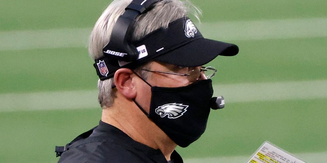 Philadelphia Eagles head coach Doug Pederson watches play against the Dallas Cowboys in the second half of an NFL football game in Arlington, Texas, Sunday, Dec. 27. 2020.