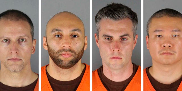 This combination of photos provided by the Hennepin County Sheriff's Office in Minnesota on Wednesday, June 3, 2020, shows Derek Chauvin, 왼쪽에서, J. Alexander Kueng, Thomas Lane and Tou Thao. Chauvin is charged with second-degree murder of George Floyd, a black man who died after being restrained by him and the other Minneapolis police officers on May 25. Kueng, Lane and Thao have been charged with aiding and abetting Chauvin. (Hennepin County Sheriff's Office via AP)