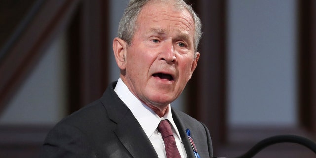 Former US President George W. Bush speaks during the funeral service of late Civil Rights leader John Lewis at the State Capitol in Georgia on July 30, 2020. (Photo by ALYSSA POINTER/POOL/AFP via Getty Images)