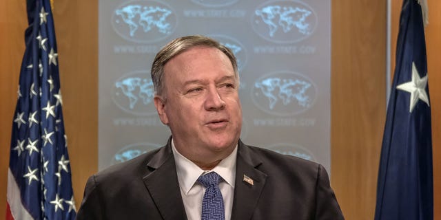 Mike Pompeo, US secretary of state, speaks during a news conference at the State Department in Washington, DC, March 5, 2020. 