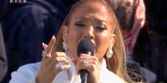 In this screengrab, Jennifer Lopez sings during the inauguration of U.S. President-elect Joe Biden on the West Front of the U.S. Capitol on January 20, 2021, in Washington, DC. After being sworn in Biden will deliver an inaugural address laying out his vision to defeat the pandemic, build back better, and unify and heal the nation.