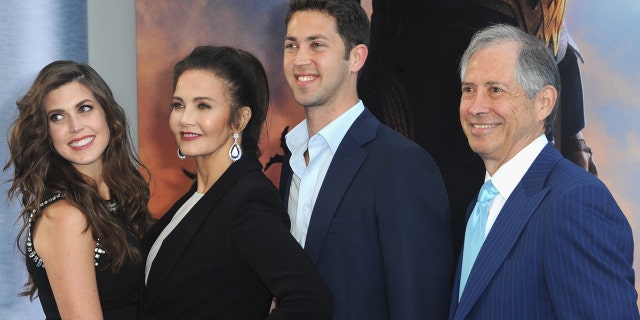 Actress Lynda Carter with daughter Jessica Altman, son James Altman and husband Robert A. Altman at the premiere of "Wonder Woman" on May 25, 2017, in Hollywood, California.