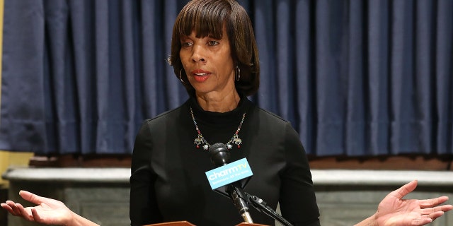 Baltimore Mayor Catherine Pugh talks about the late-night removal of four confederate statues in the city, on August 16, 2017 in Baltimore, Maryland.