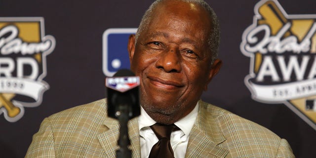 Hank Aaron is shown in 2017. In 1982, the first year he was eligible, Aaron was elected into the National Baseball Hall of Fame.