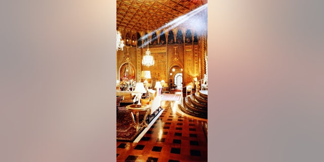 An interior view of the living room at Mar-a-Lago owned by Donald Trump, circa 2000 in Palm Beach, Florida.