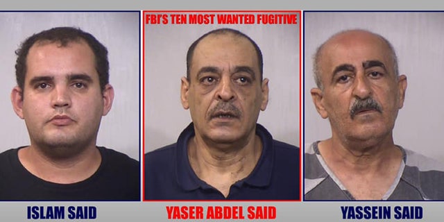 Mugshots of Yaser Abdel Said, middle, his son Islam, left, and brother Yassein, right. Islam and Yassein were both arrested for harboring a fugitive. 