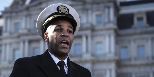 Vice Admiral Jerome Adams, U.S. surgeon general, speaks during a television interview outside the White House in Washington, D.C., Dec. 8, 2020. (Oliver Contreras/Sipa/Bloomberg via Getty Images)