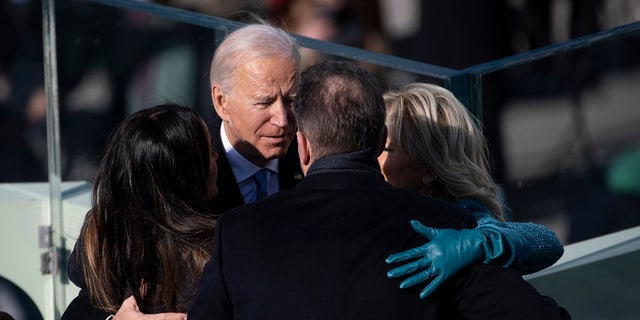 President Joe Biden hugs his wife Jill Biden and children Hunter and Ashely Biden after he is sworn in as the 46th President of the United States, Jan. 20, 2021, at the U.S. Capitol in Washington.