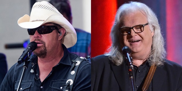 Toby Keith (left) and Ricky Skaggs (right) were criticized on Twitter for accepting medals from Trump during his second impeachment.