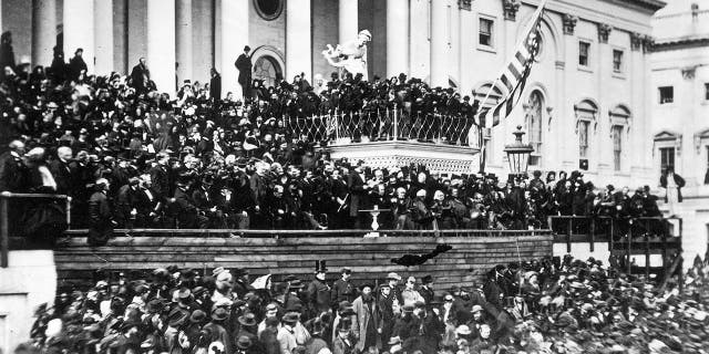 The crowd at President Lincoln's second inauguration, March 4, 1865.