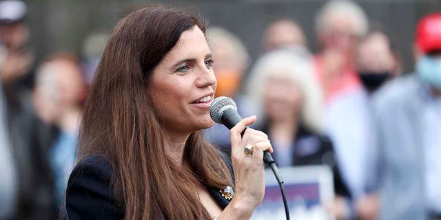 Republican congressional candidate Nancy Mace speaks to the crowd at an event with Sen. Lindsey Graham. (Photo by Michael Ciaglo/Getty Images)