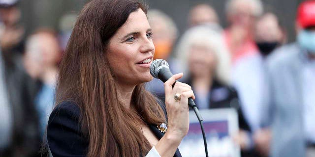 Republican congressional candidate Nancy Mace speaks to the crowd at an event with Sen. Lindsey Graham. (Photo by Michael Ciaglo/Getty Images)