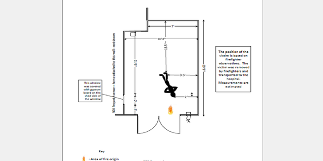 A sketch of the New London Fire Department shows the approximate location of Tony Hsieh's body at the time of the fire.  (New London Fire Department)