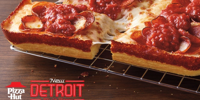 Pizza Hut's new Detroit-style pizzas come in four varieties: Detroit Double Pepperoni, Double Cheesy, Meaty Deluxe and Supremo.