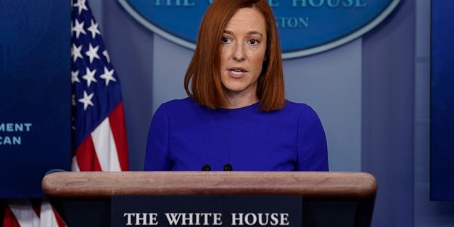 White House press secretary Jen Psaki speaks during her first press briefing at the White House, Wednesday, Jan. 20, 2021, in Washington. (AP Photo/Evan Vucci)