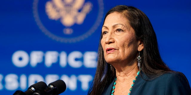 Nominee for Secretary of Interior, Congresswoman Deb Haaland, speaks after then-President-elect Joe Biden announced his climate and energy appointments at the Queen theater on Dec. 19, in Wilmington, Delaware. (Getty Images)