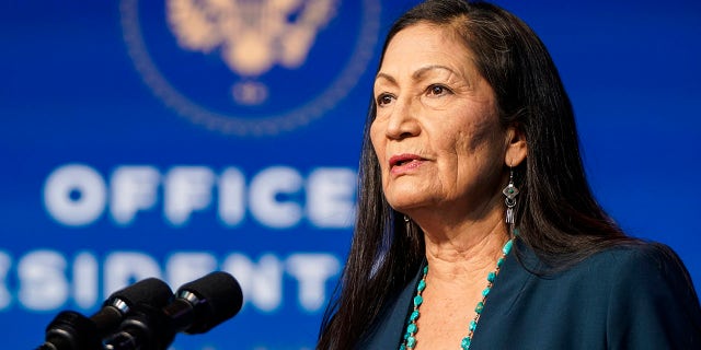 Nominee for Secretary of Interior, Congresswoman Deb Haaland, speaks after then-President-elect Joe Biden announced his climate and energy appointments at the Queen theater on Dec. 19, in Wilmington, Delaware. (Getty Images)