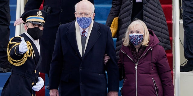 Sen. Patrick Leahy, D-Vt., and his wife Marcelle, arrive for the 59th Presidential Inauguration at the U.S. Capitol in Washington, Wednesday, Jan. 20, 2021.
